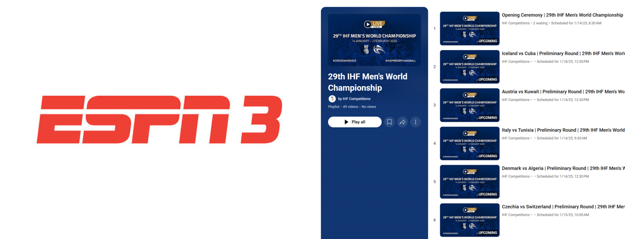 2025 IHF Men’s Handball World Championship Web Streaming (Information