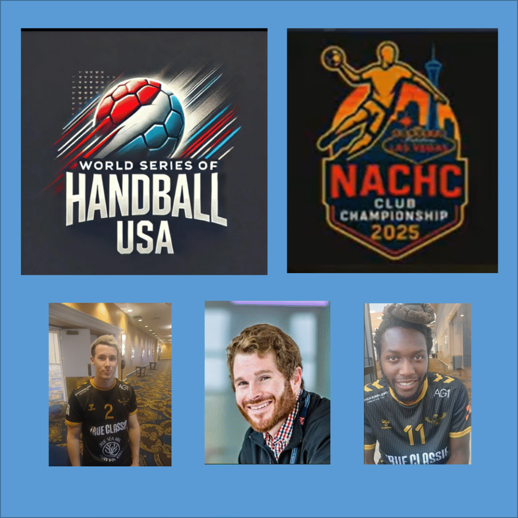 Composite photo of the World Series of Handball, NACHC Club Championships, Sean Corning, JD Orr and Ebiye Udo-Udoma