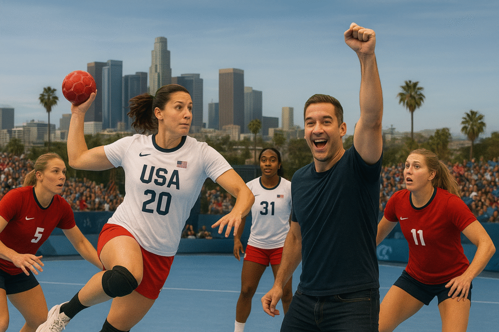 Lewis Howes Cheering on the USA Team Handball Women at the 2028 LA Olympics